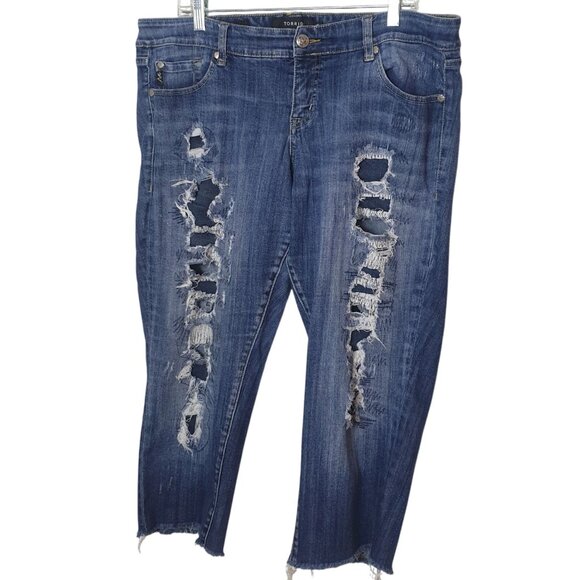 Torrid Premium Cropped Jeans 16 Boyfriend Distressed Relaxed Curvy Preppy Y2K - Picture 1 of 8